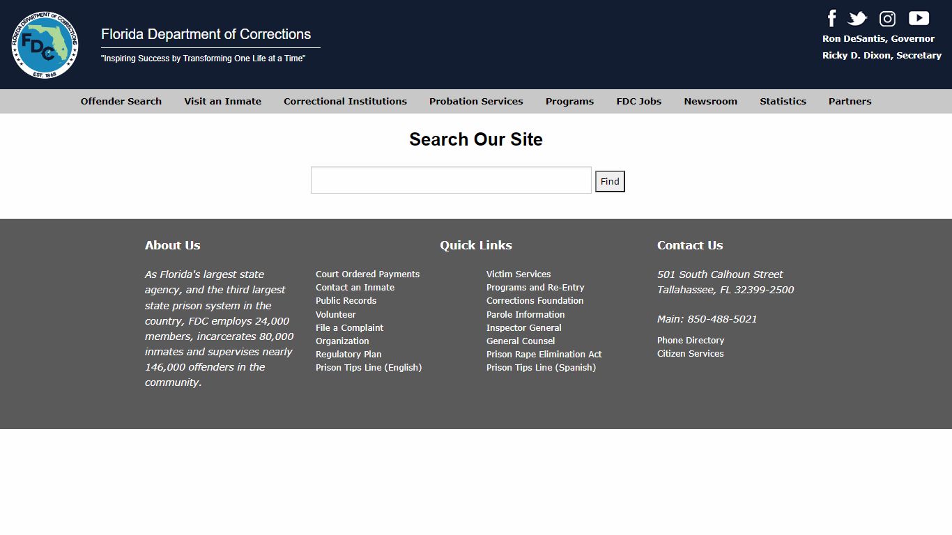 Search Our Site -- Florida Department of Corrections